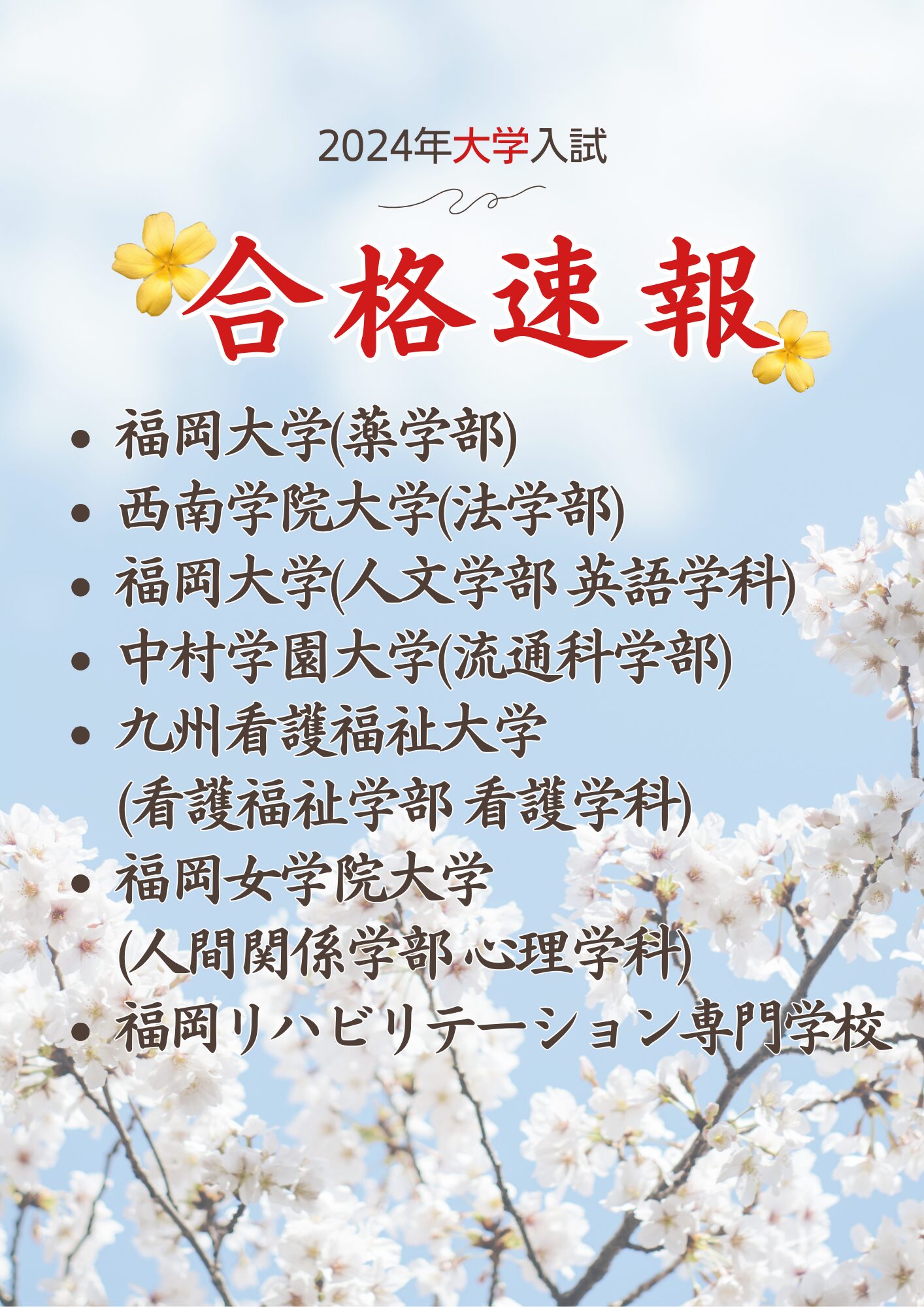 2024年入試合格速報(大学)津福教室